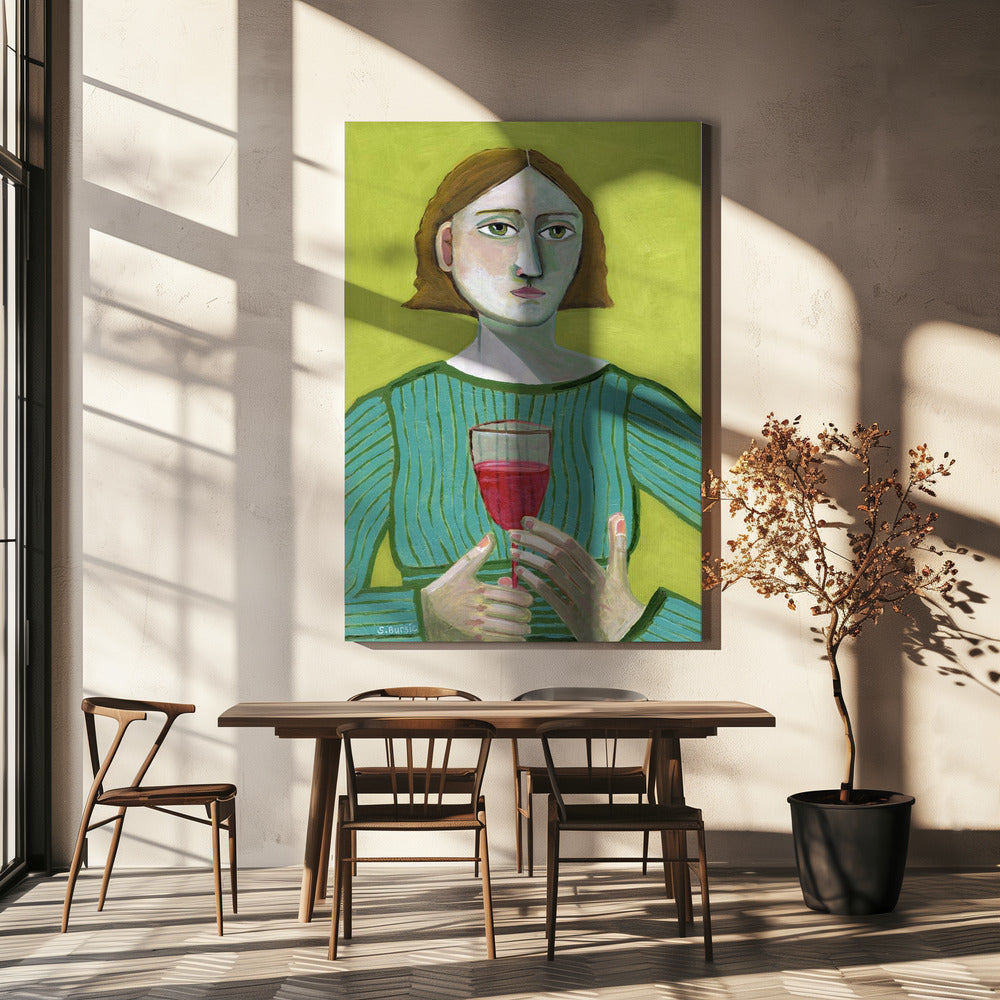 Dame mit Rotwein | Leinwand