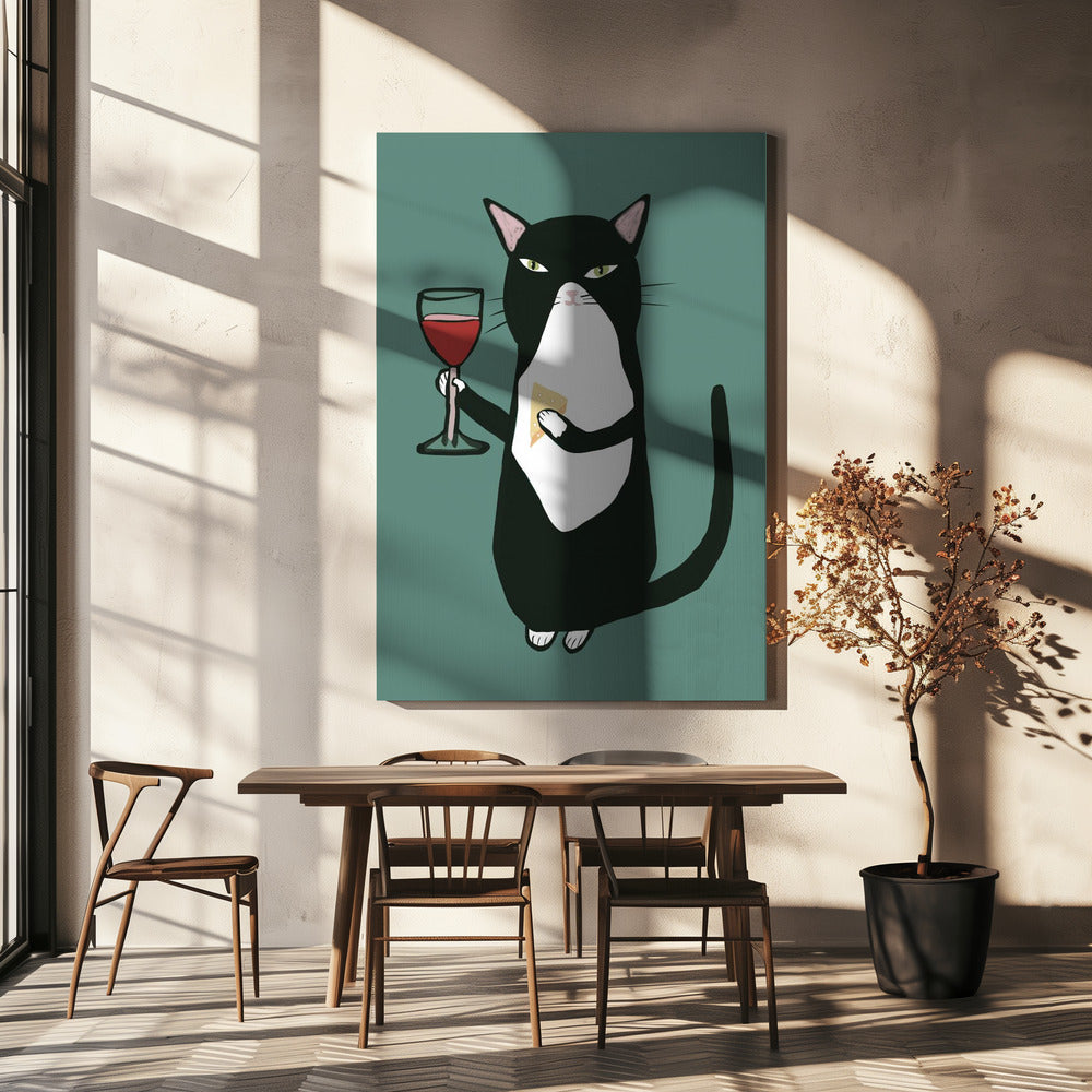 Katze mit Wein | Leinwand
