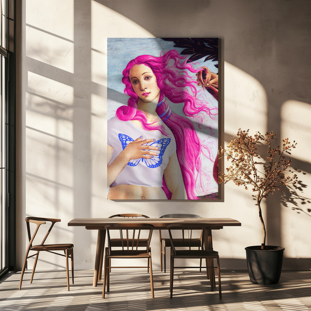 Eine Figur mit leuchtend rosa Haaren | Leinwand