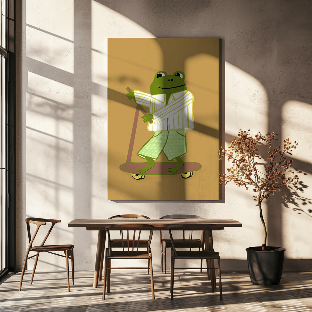 Frosch auf Roller | Leinwand