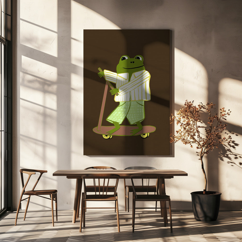Frosch auf Roller | Leinwand