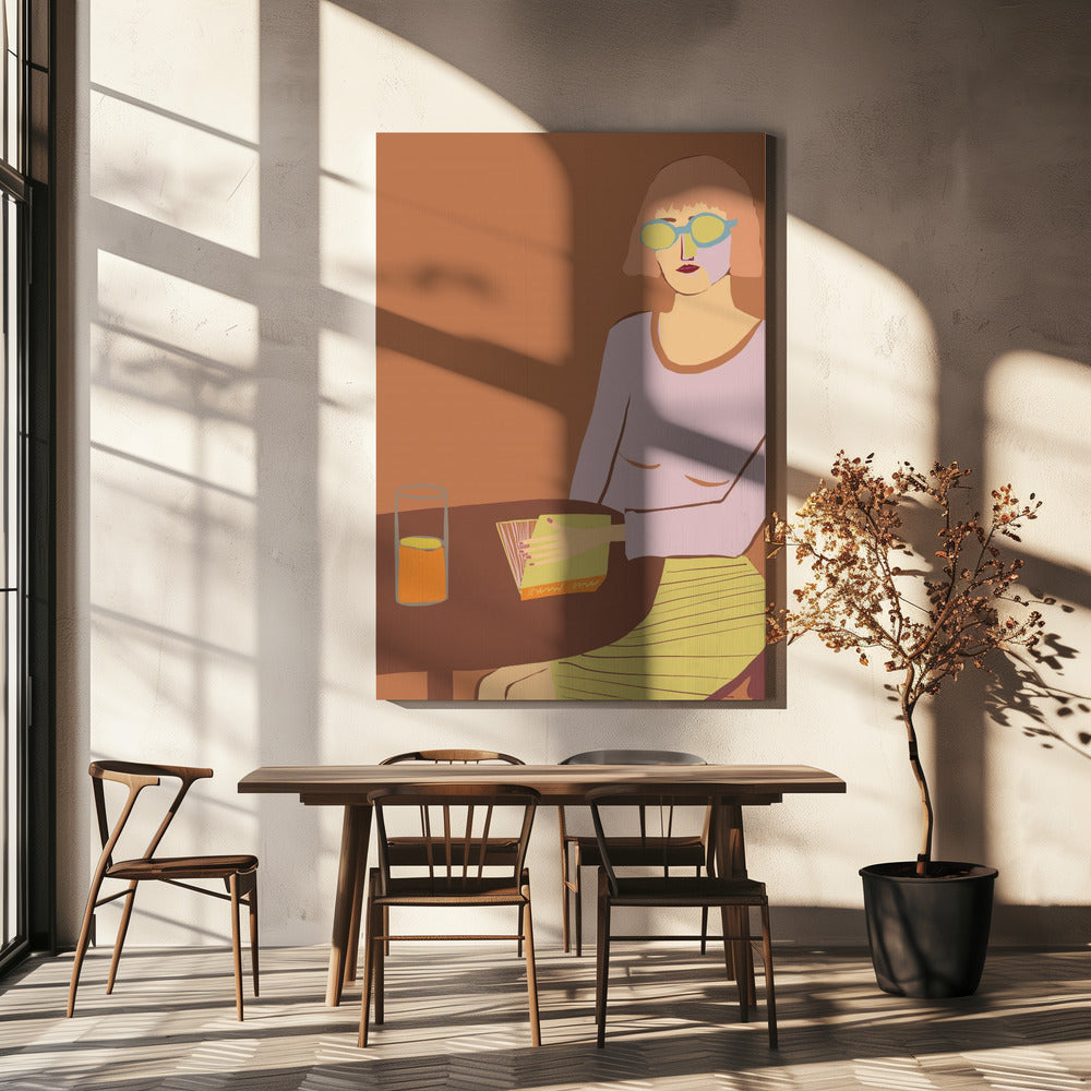 Lesende Dame mit Getränk | Leinwand