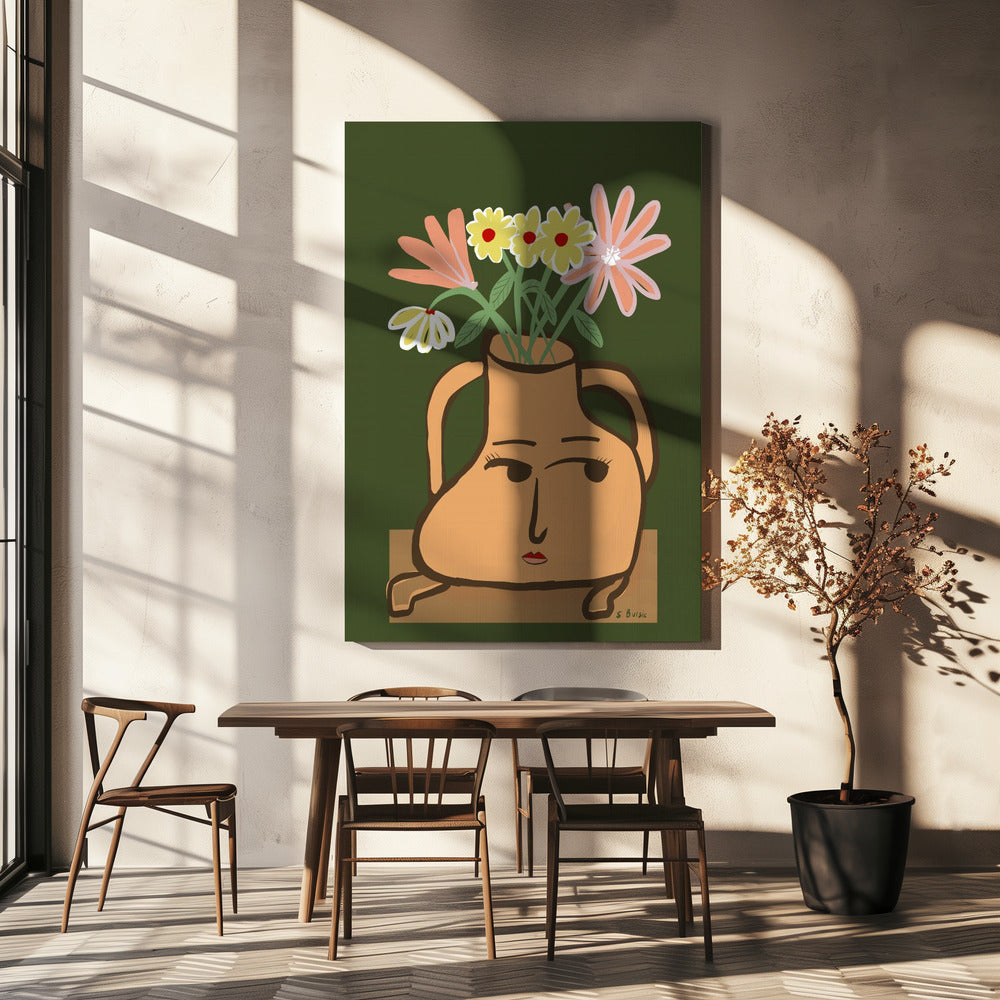Dame in Vase mit Blumen | Leinwand