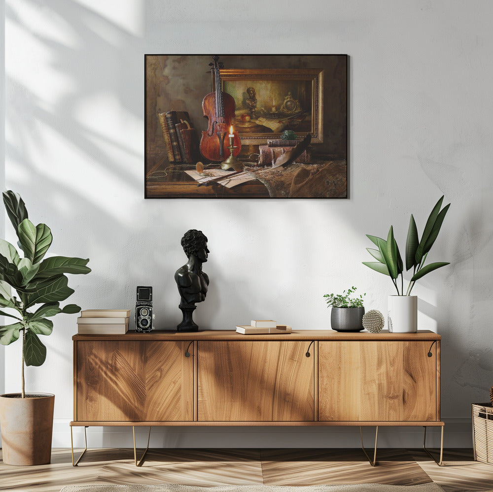 Stillleben mit Geige und Gemälde | Poster