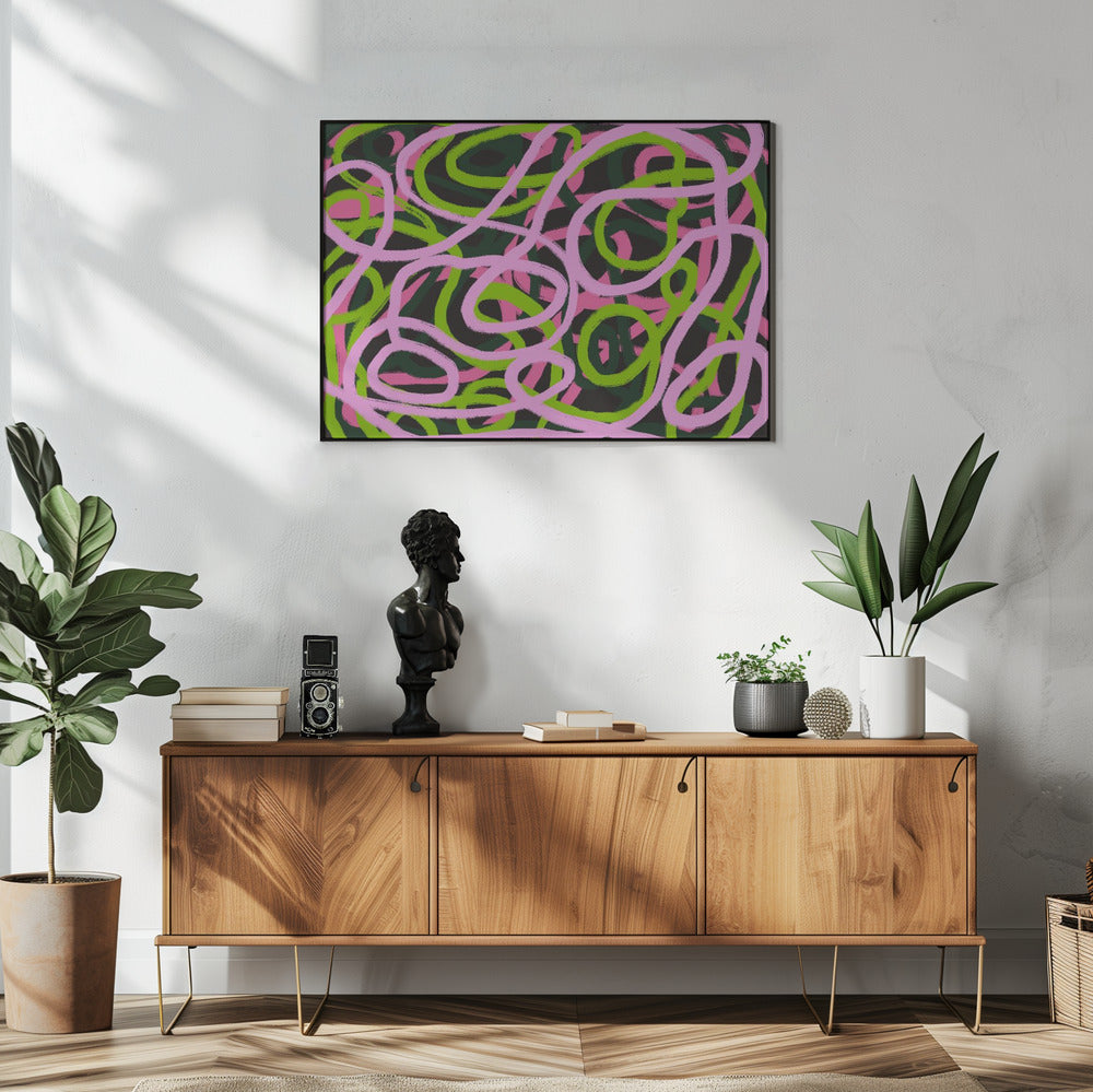 Ineinander verschlungene rosa und grüne Linien | Poster
