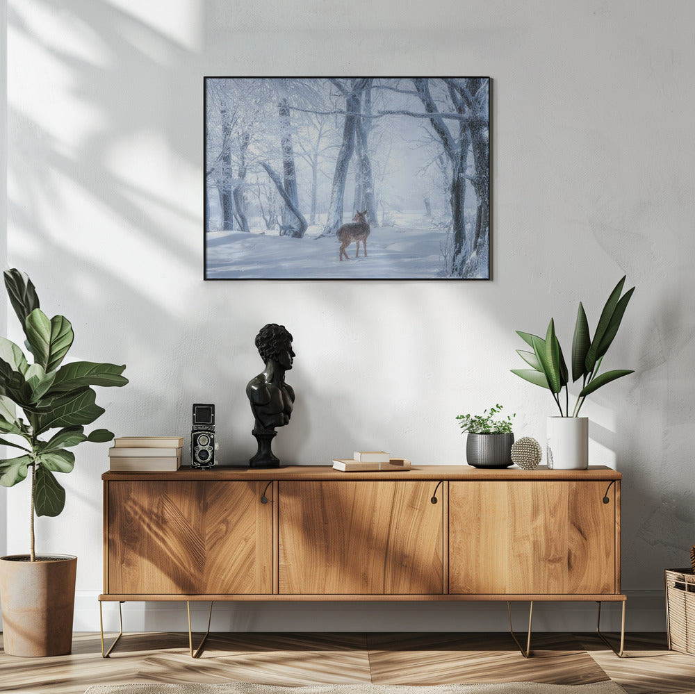 The Sika Deer in the Snowy Forest | Poster