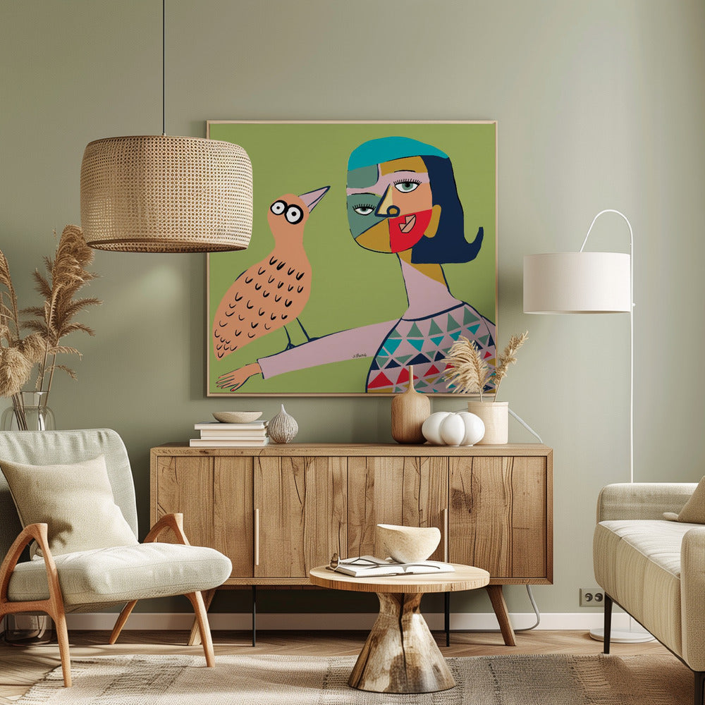 Dame mit Vogel | Leinwand