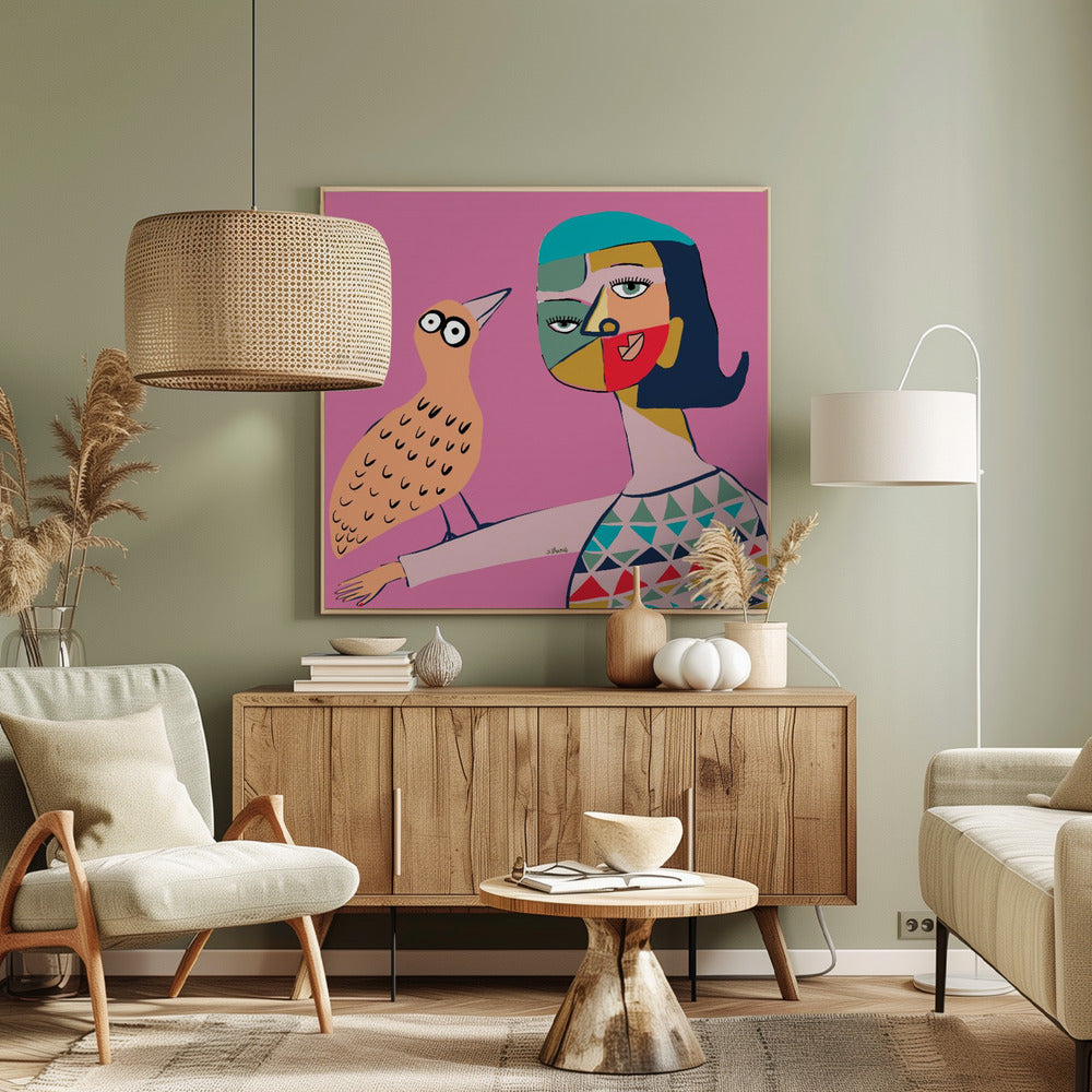 Dame mit Vogel | Leinwand