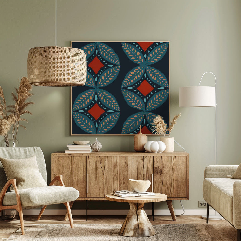 Geometrische Blätter Modernes Medaillon Mosaik | Leinwand