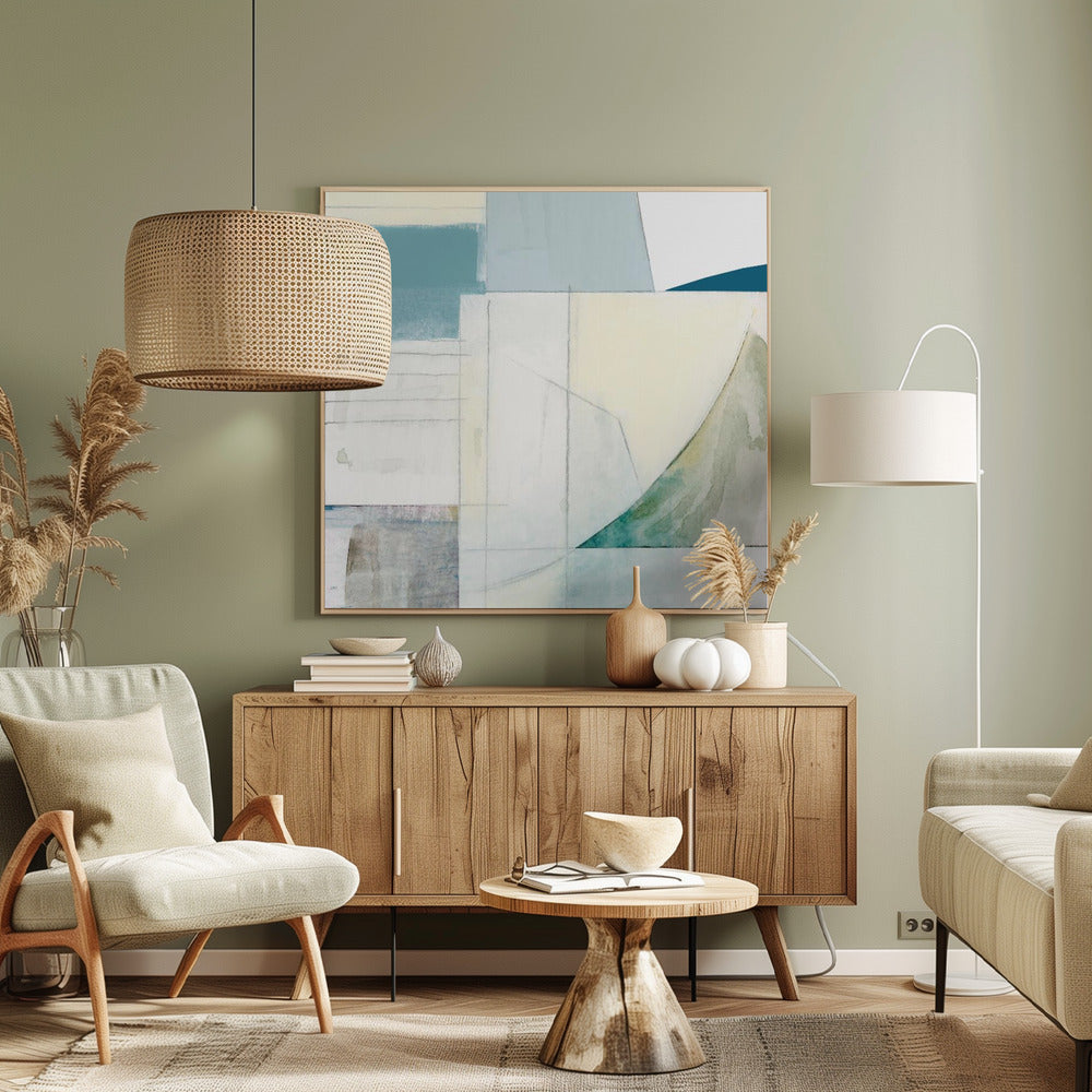 Abstrakte blau-weiße Formen Neutral Nr. 1 Druck | Leinwand