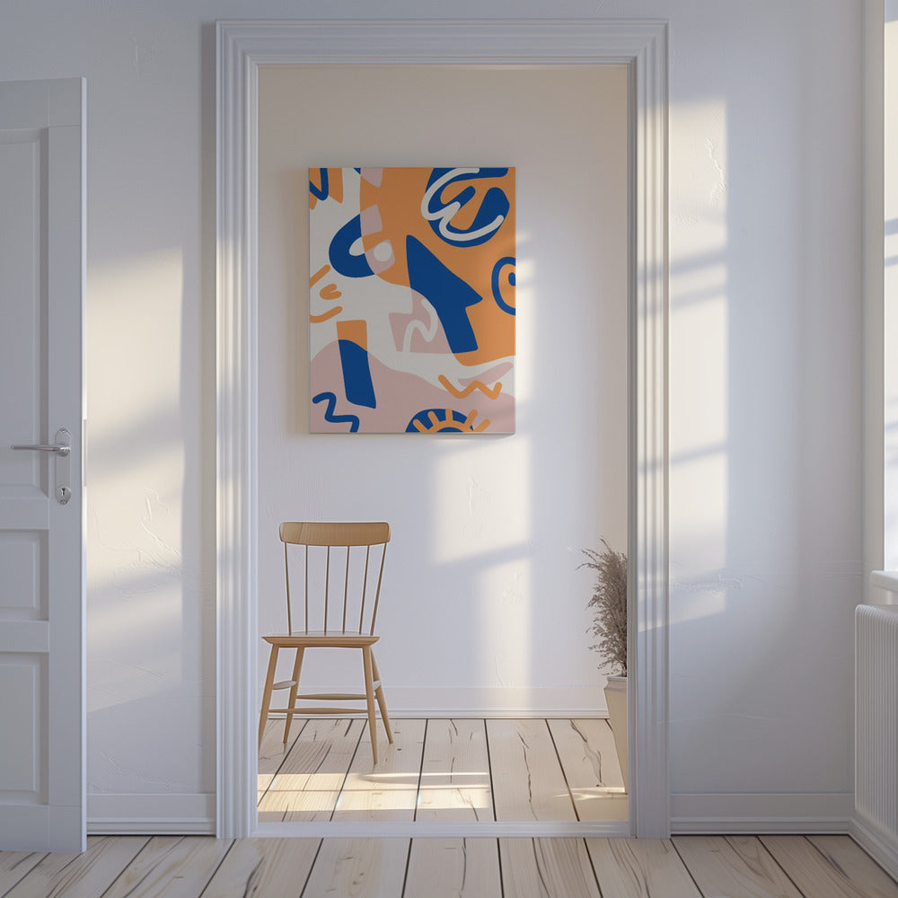 Abstrakte Formen in Blau und Orange | Leinwand
