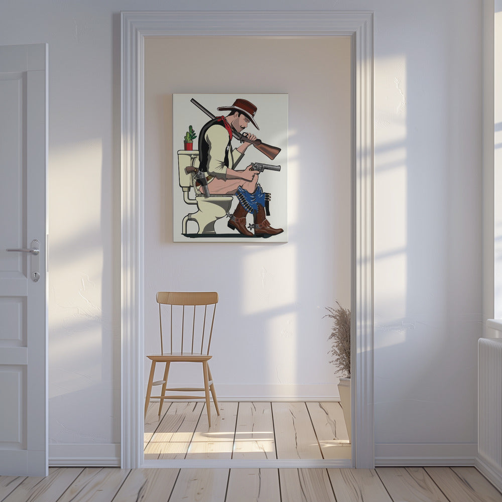 Cowboy auf der Toilette | Leinwand
