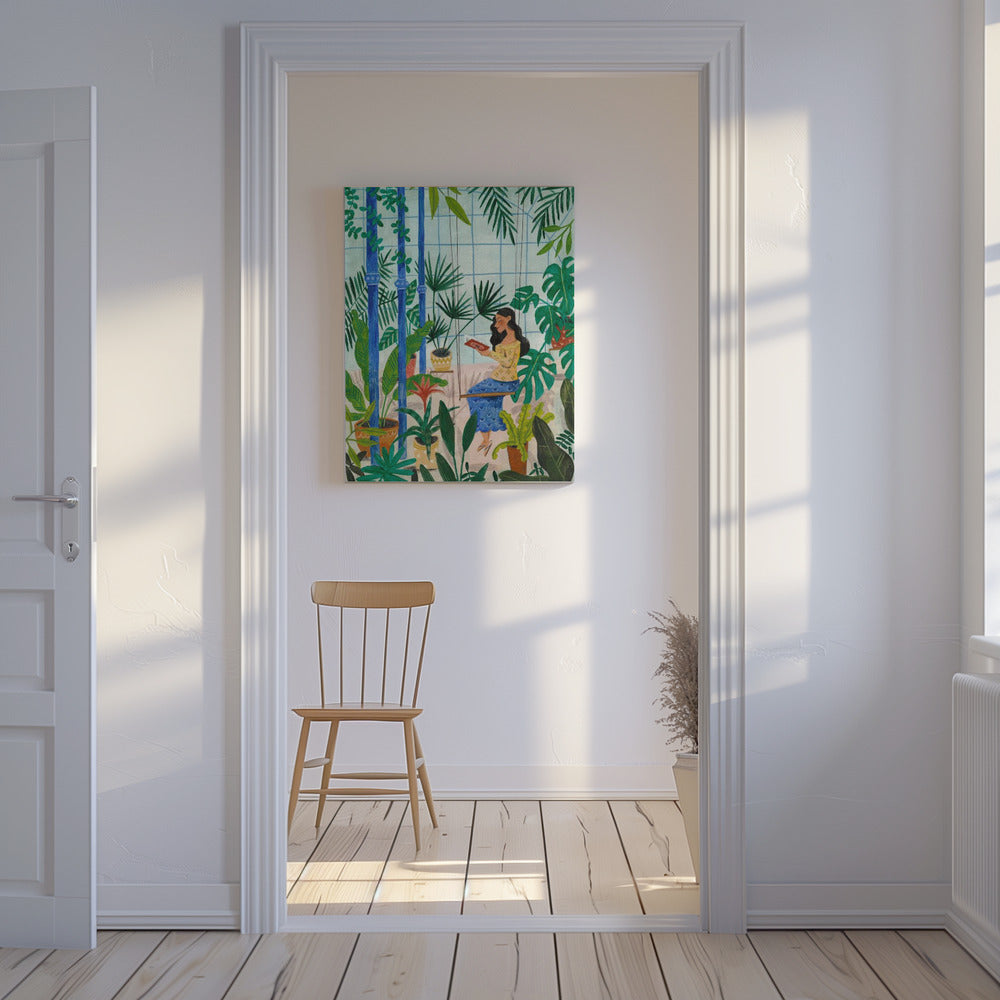 Lesen im Pflanzengewächshaus | Leinwand