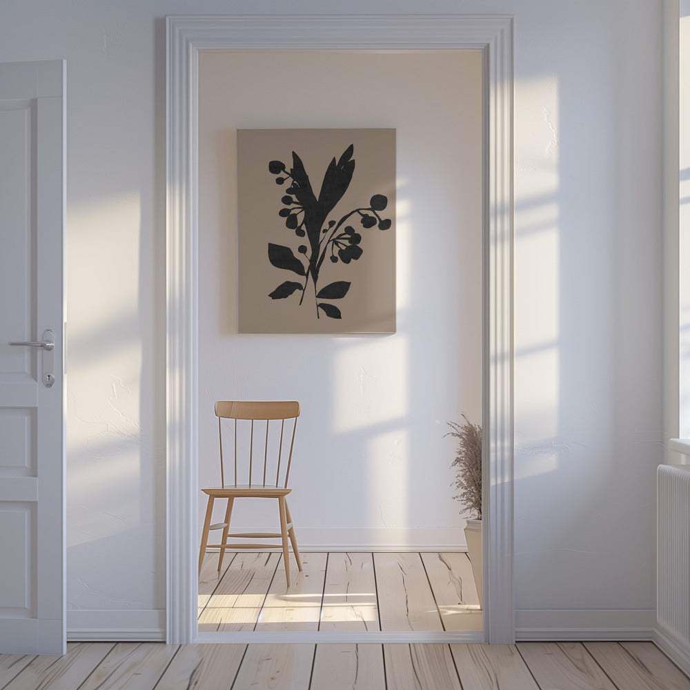 Schwarze Blumenknospen Moderne Botanische Silhouette | Leinwand