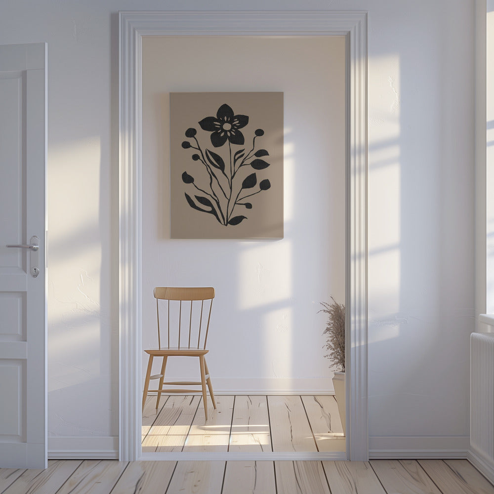 Schwarze Blume Moderne Botanische Silhouette | Leinwand