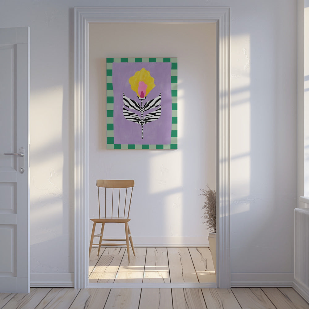 Blume mit Blättern im Zebramuster | Leinwand