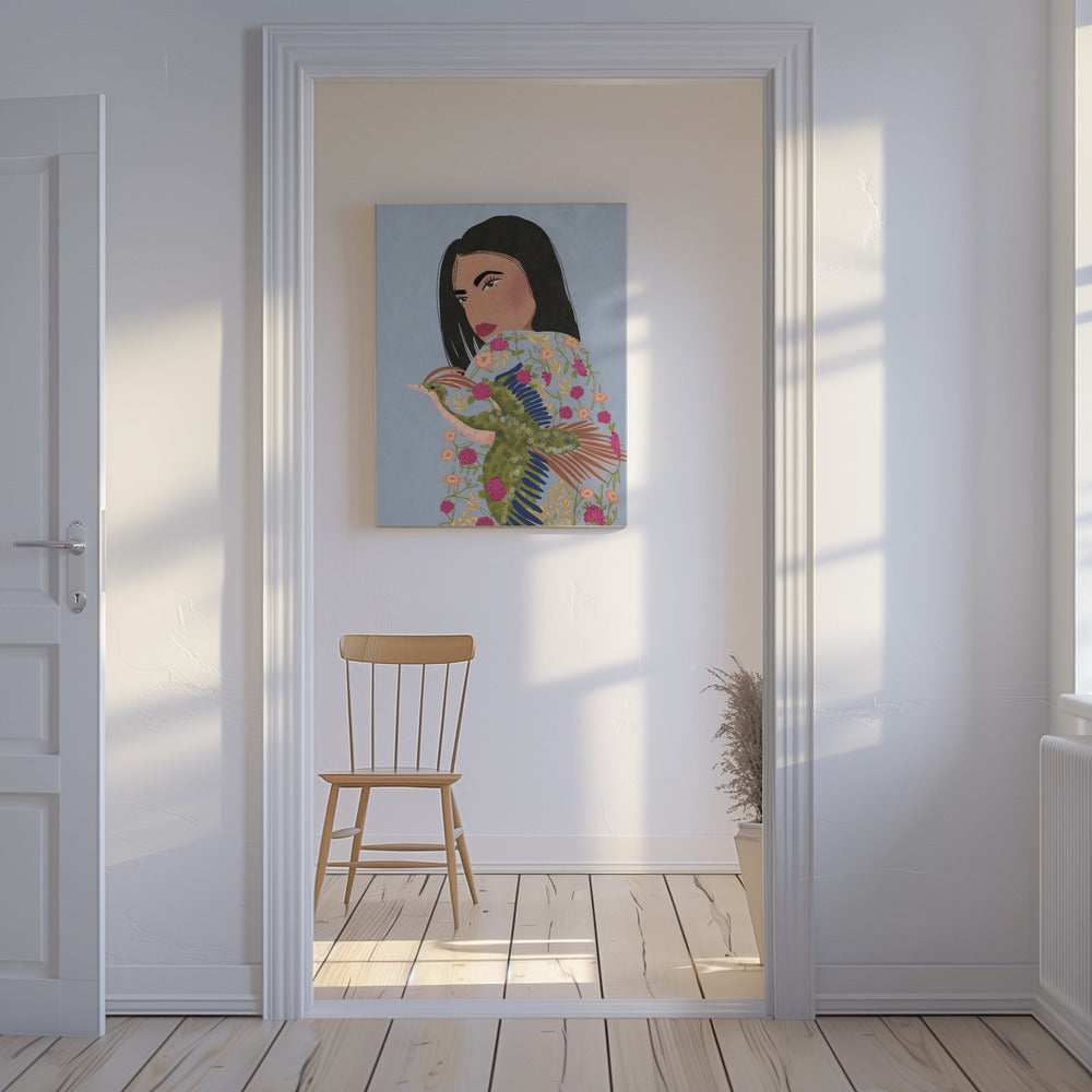 Mädchen mit Kranich | Leinwand