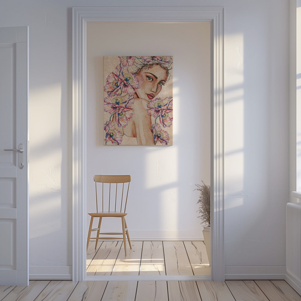 Frau mit Mohnblumen | Leinwand