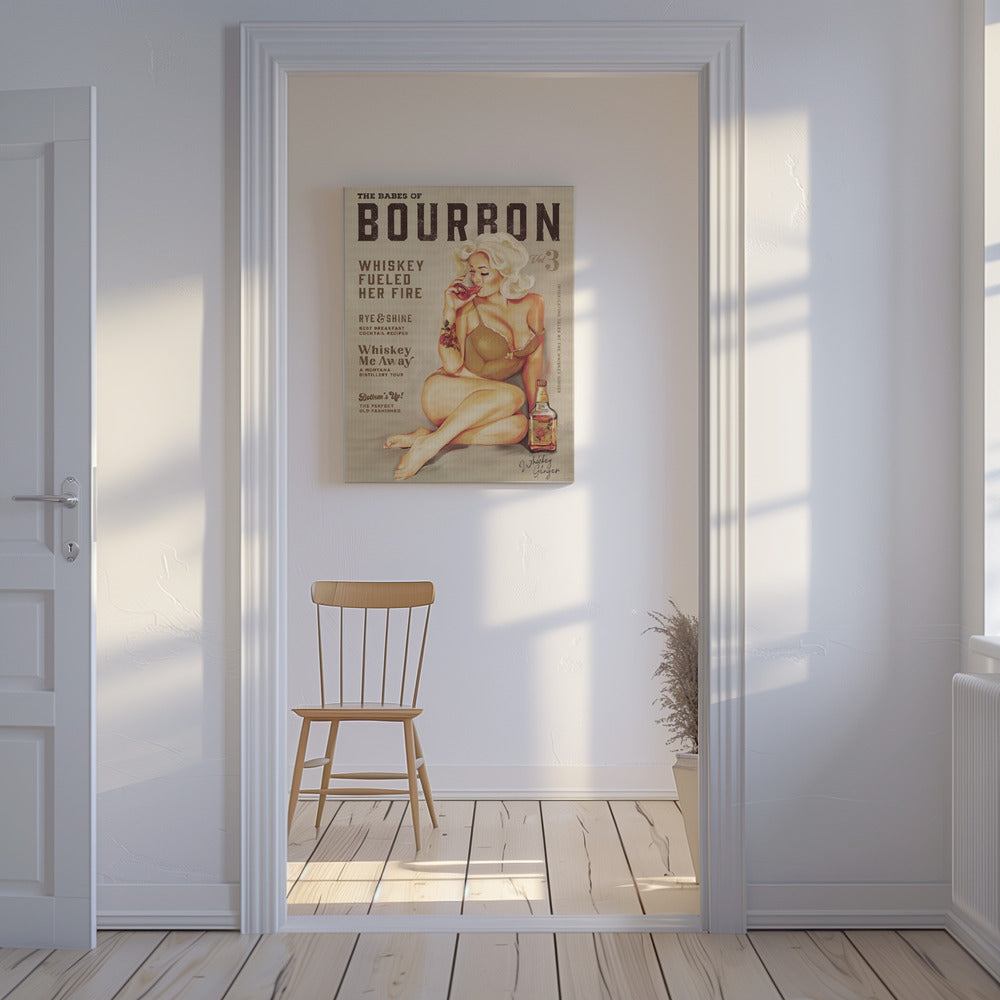 Bourbon Wandkunst. Sexy Vintage Pin-Up-Girl trinkt Whiskey | Leinwand