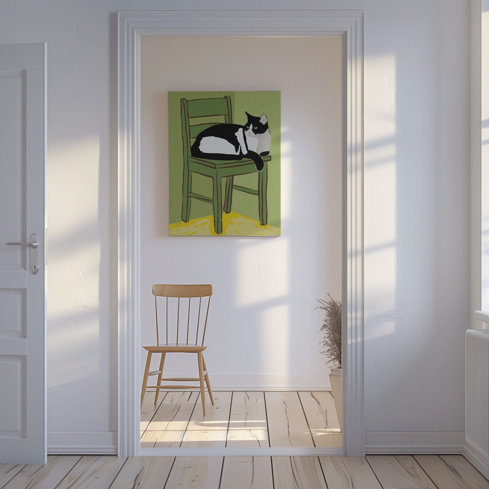 Smokingkatze sitzt auf Stuhl | Leinwand
