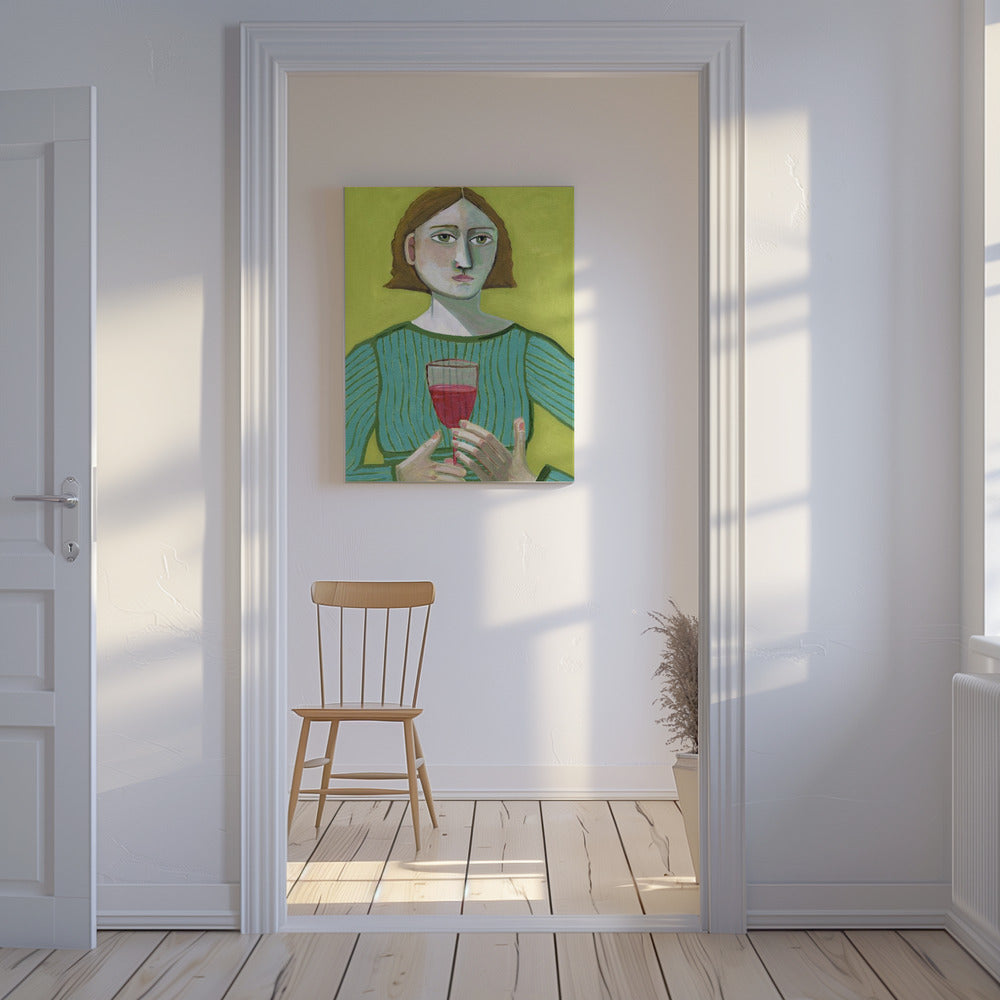 Dame mit Rotwein | Leinwand