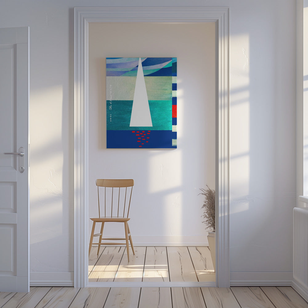 Abstraktes Segelboot an der französischen Riviera, farbenfroher Kunstdruck an der Côte d'Azur | Leinwand
