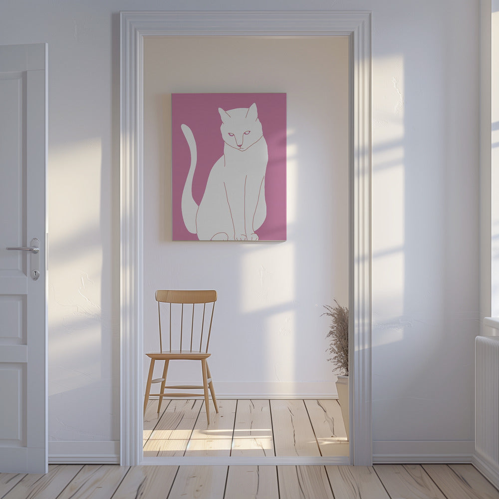 Weiße und rosa Katze | Leinwand