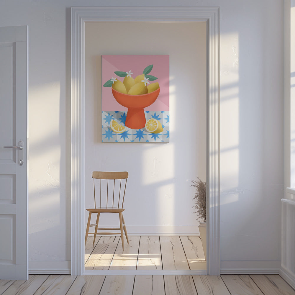 Lemons in a Red Pedestal Bowl | Canvas