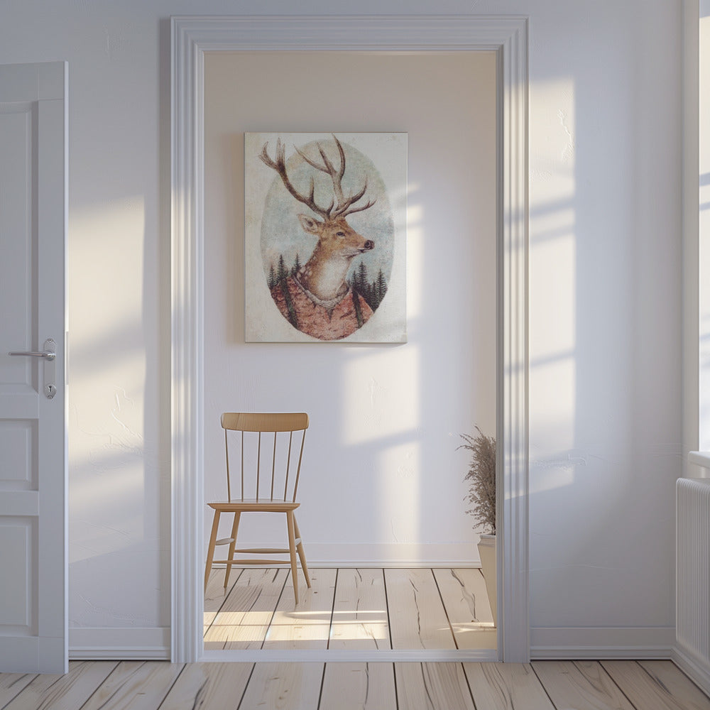 Hirsch im rustikalen Outfit | Leinwand