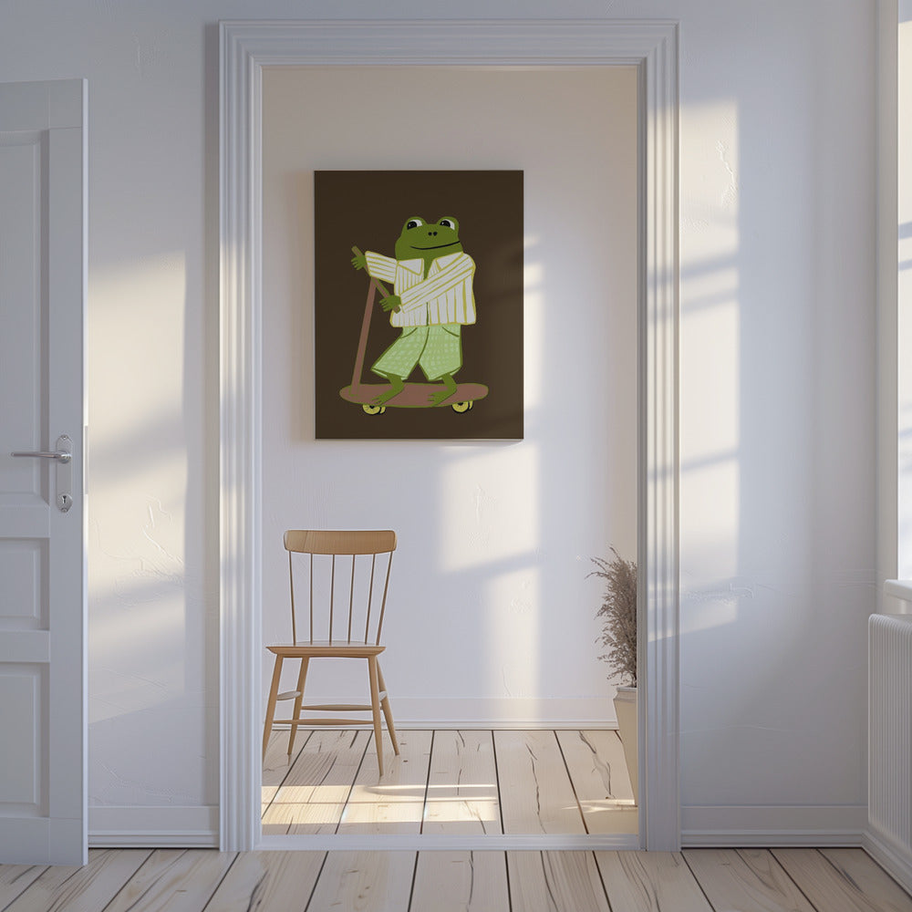 Frosch auf Roller | Leinwand