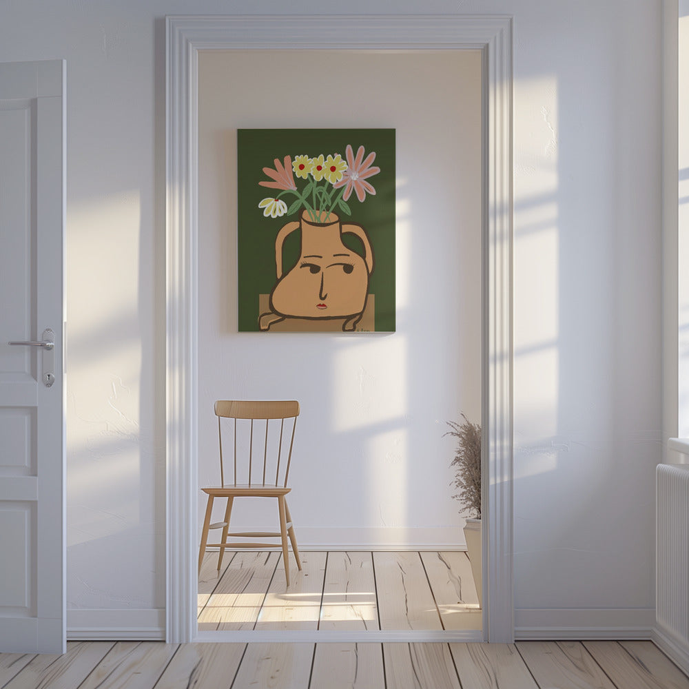 Dame in Vase mit Blumen | Leinwand