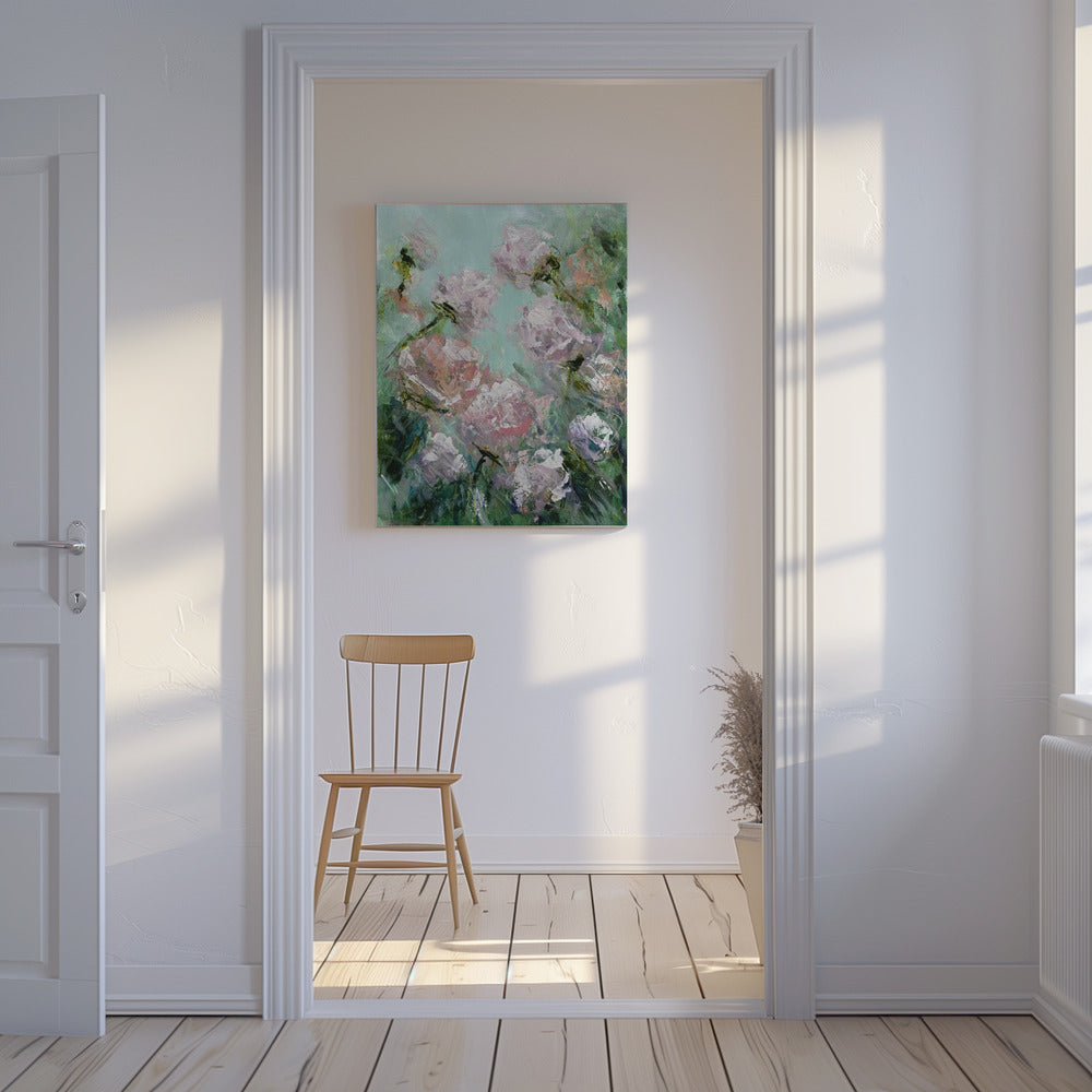 Florale Pinselstriche in Rosa und Grün | Leinwand