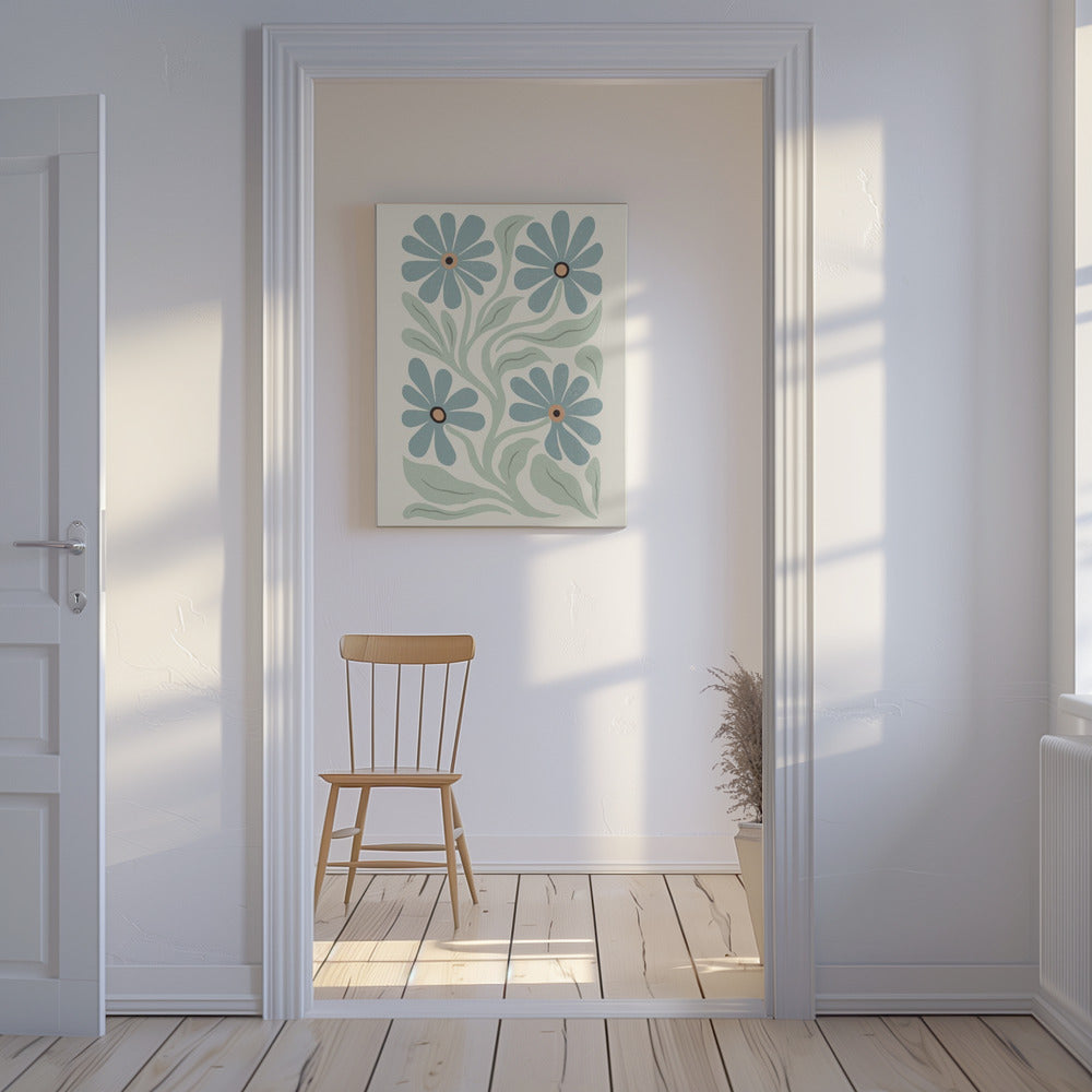Abstrakte Blumen Blau und Grün | Leinwand