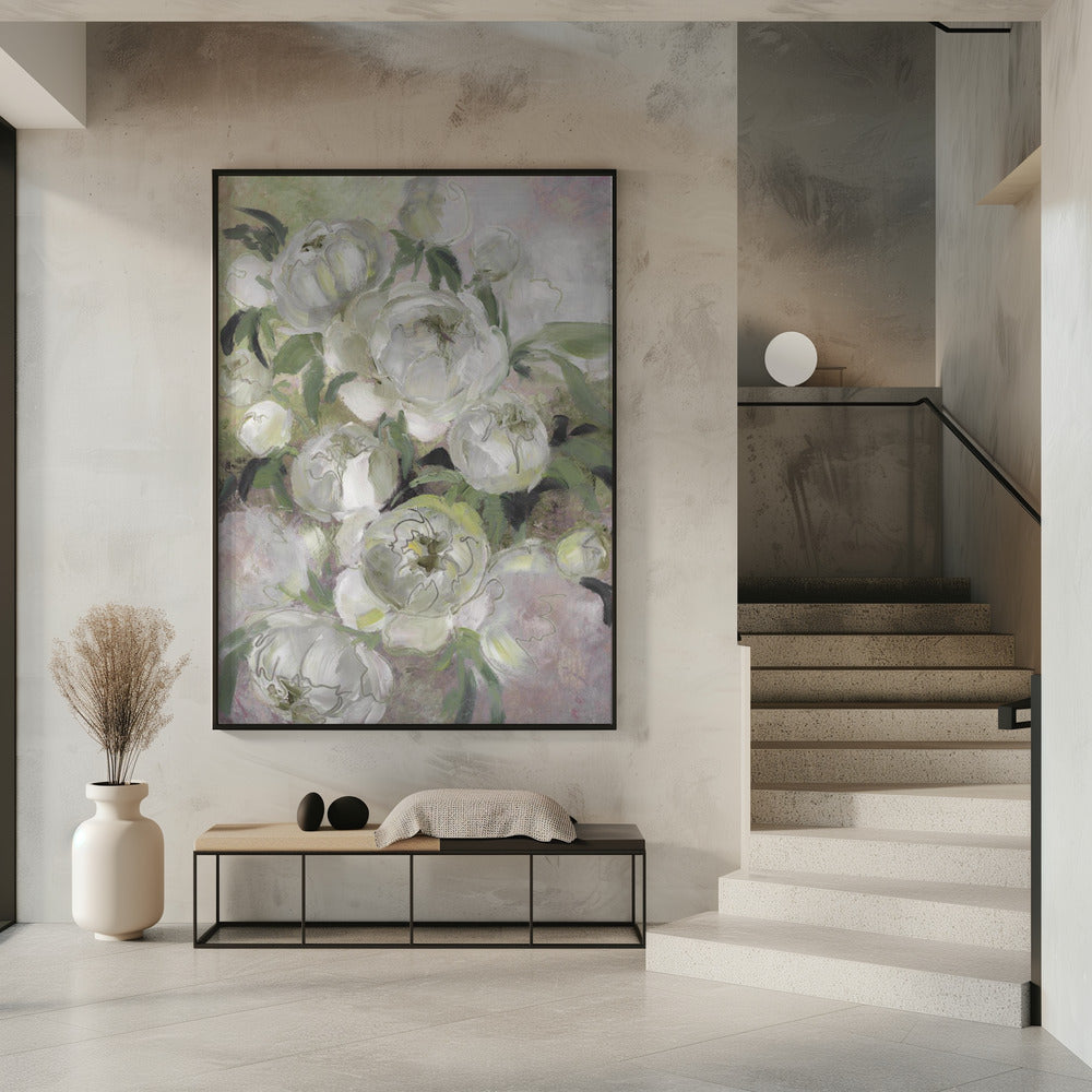 Traurige, malerische Blumen in Grün | Poster
