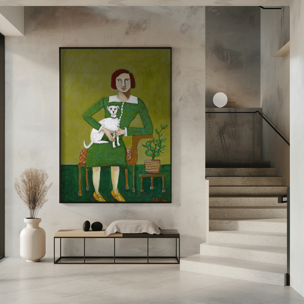 Vintage Lady with her white dog | Poster