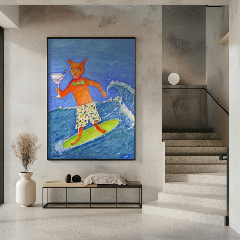 Surfing Cocktail Cat | Poster