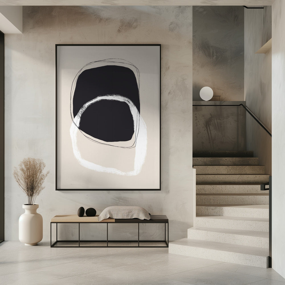 Schwarz-weiße Formen mit fließenden Linien | Poster