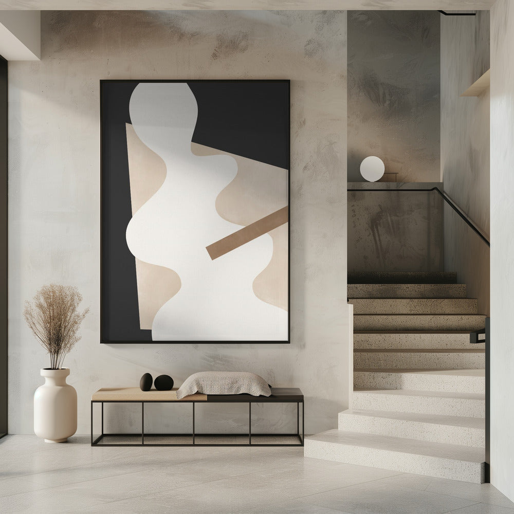 Beige Grafikkurven Kunst | Poster
