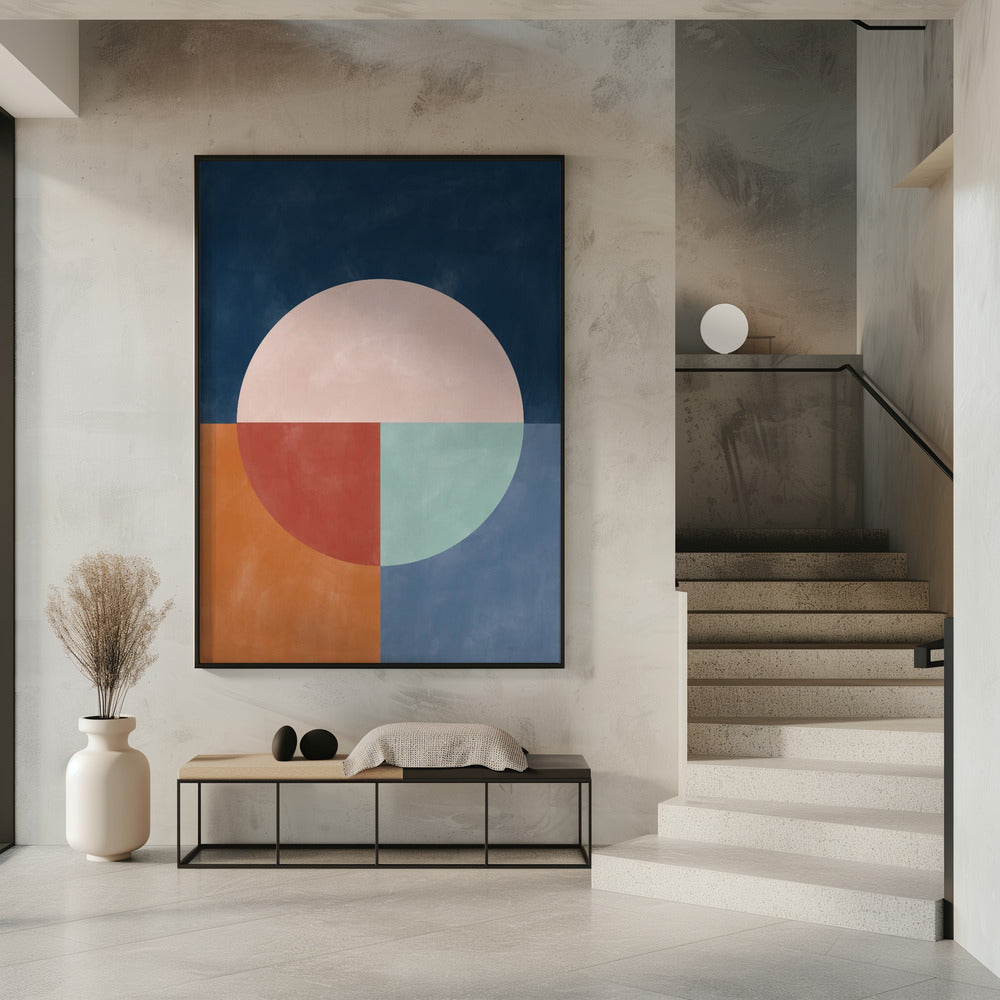 Geometrische Abstraktion mit einem großen Pastellkreis | Poster
