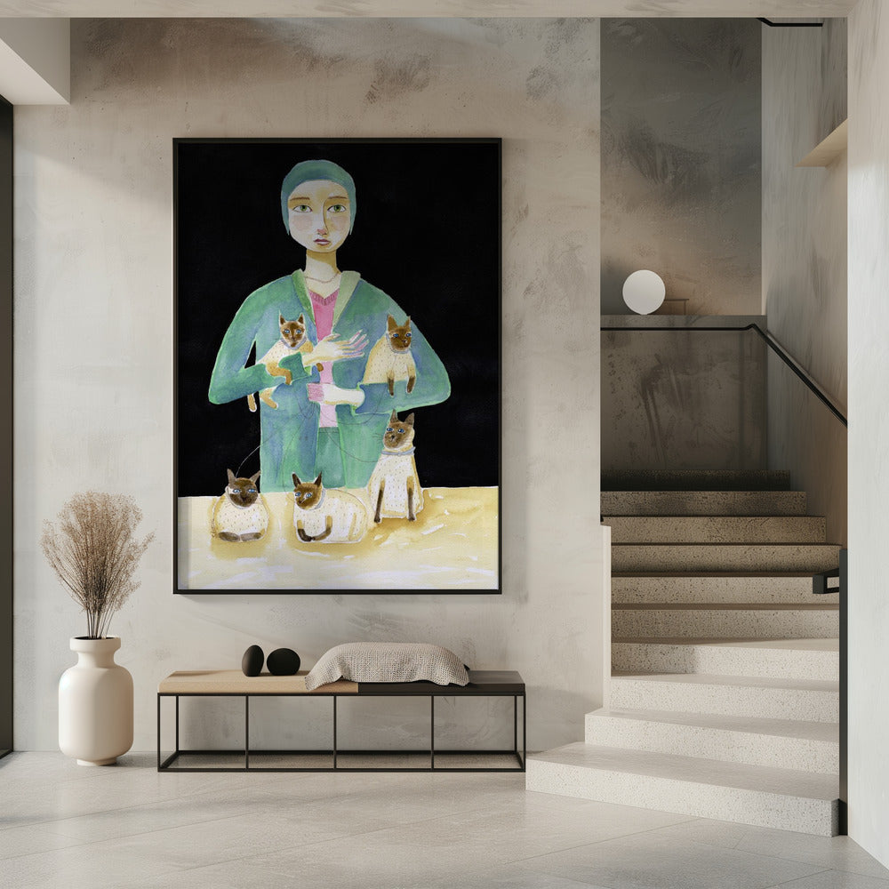 Dame mit fünf Siamkatzen | Poster