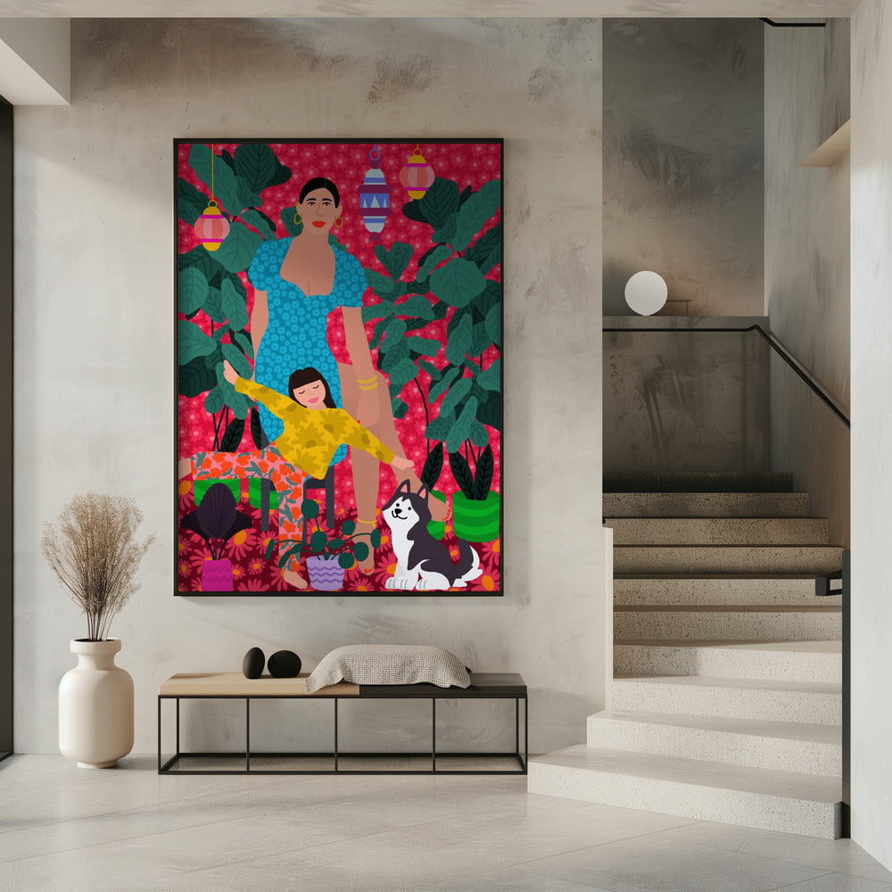 Frau und Kind im Garten | Poster
