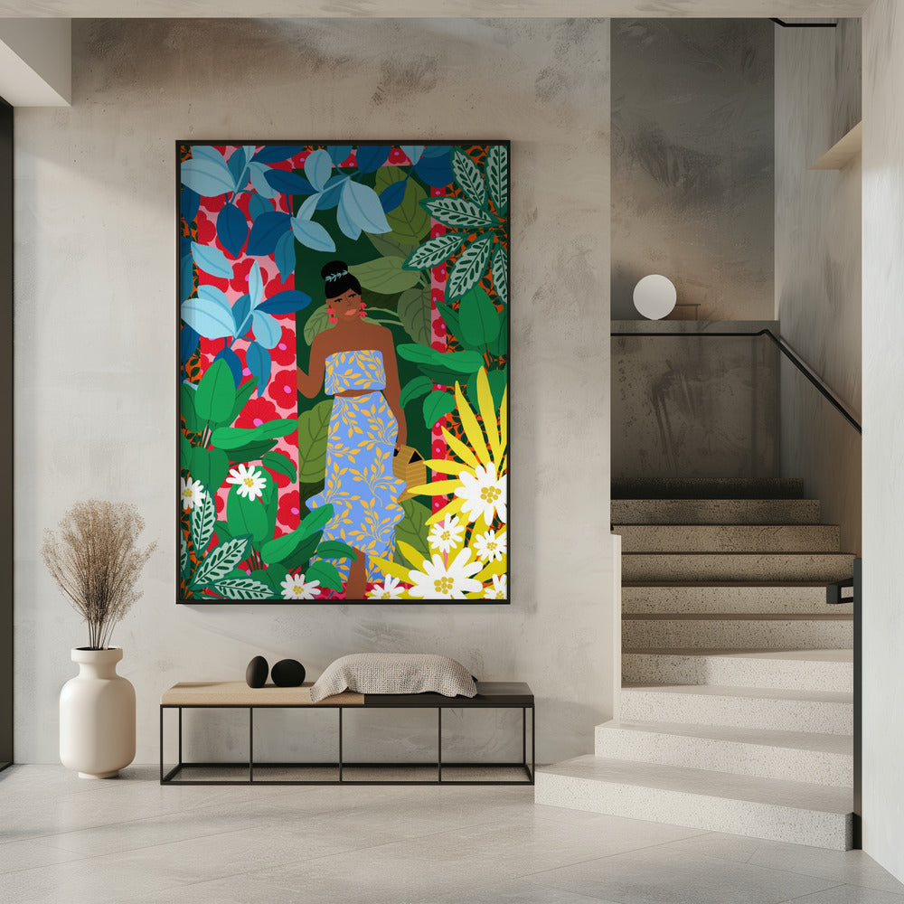 Frau in einem Kleid mit Blumen | Poster