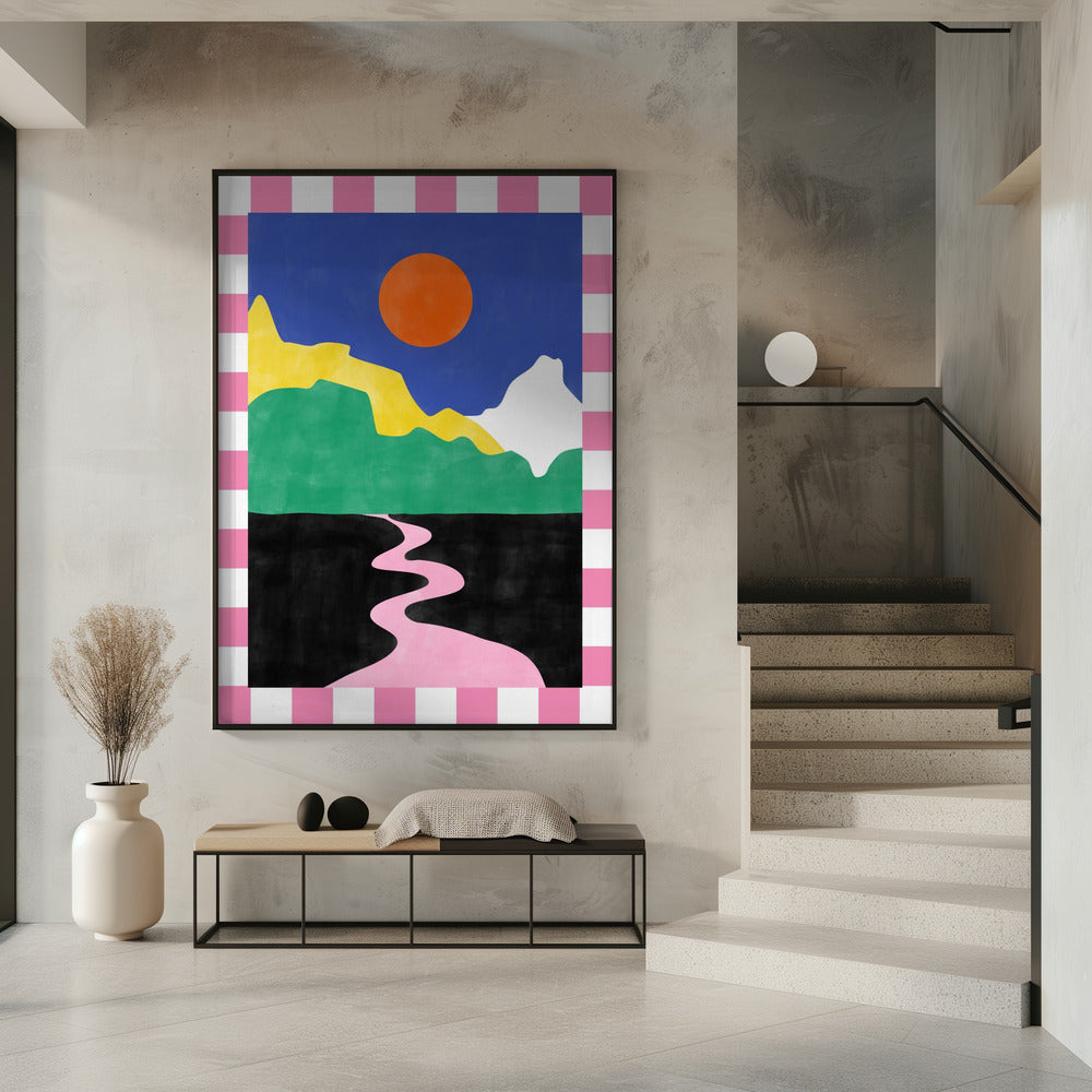 Minimalistische Landschaft mit leuchtenden Farben | Poster