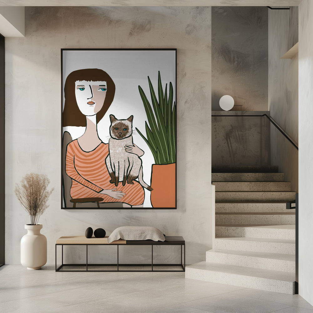 Mädchen mit Siamkatze | Poster