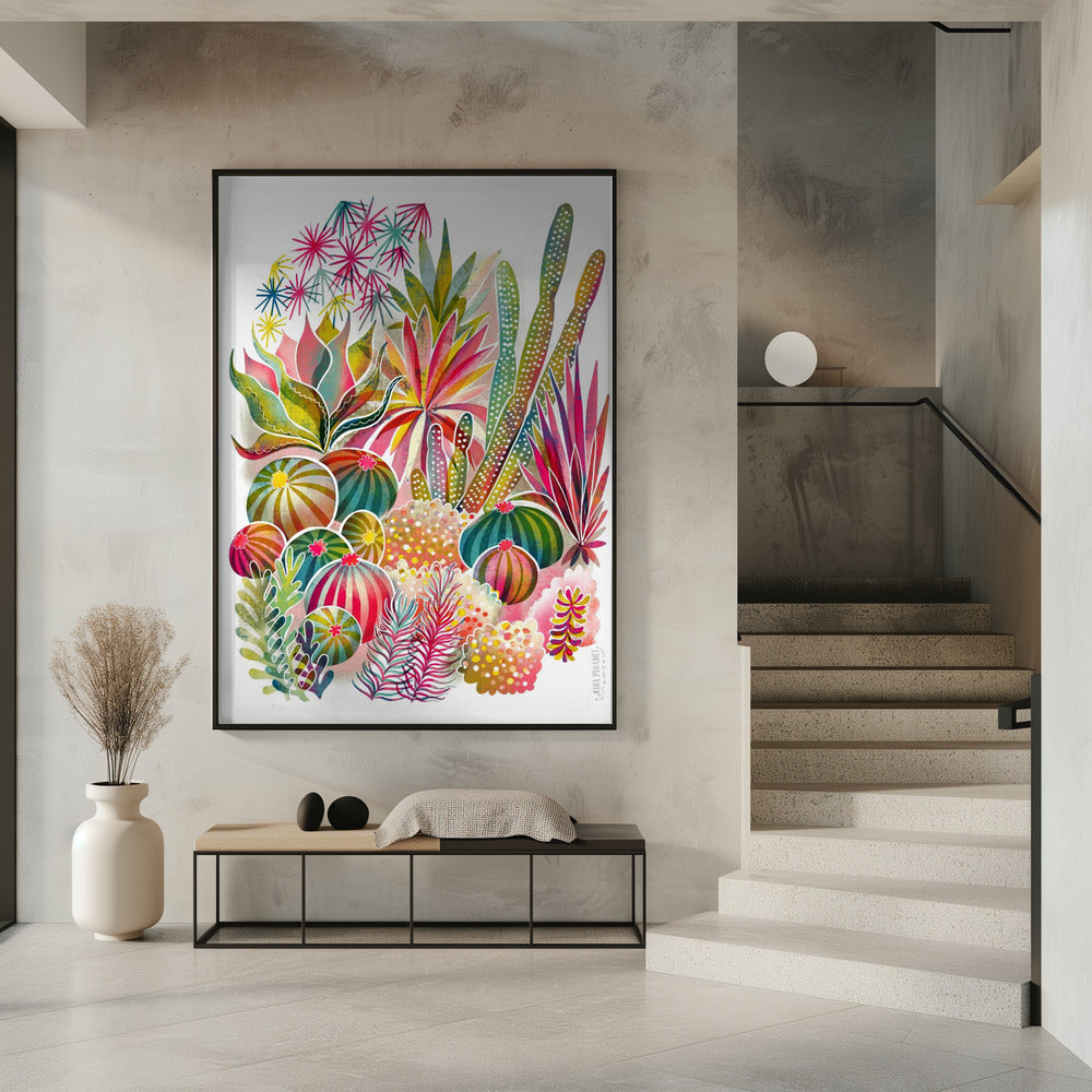 Blühender Sukkulenten- und Kakteengarten | Poster