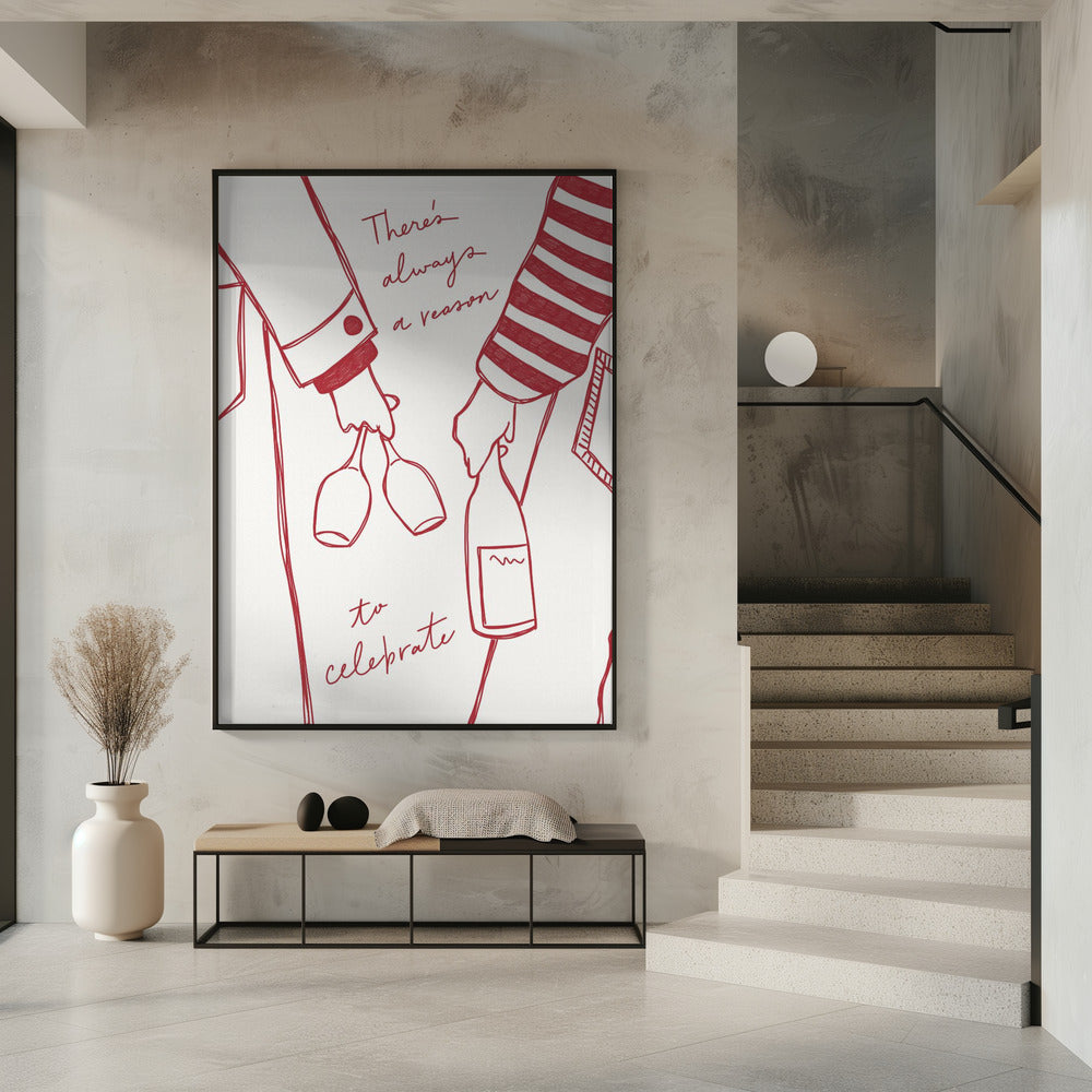 Woman holding wine bottle and wine glass (Red) - Wine Vin Rouge Femme | Poster