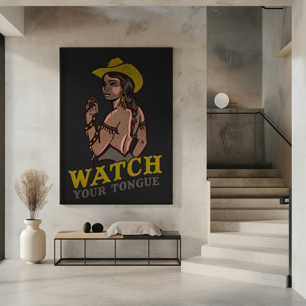 Watch Your Tongue Badass Pin-Up Cowgirl &amp; Rattlesnake | Poster