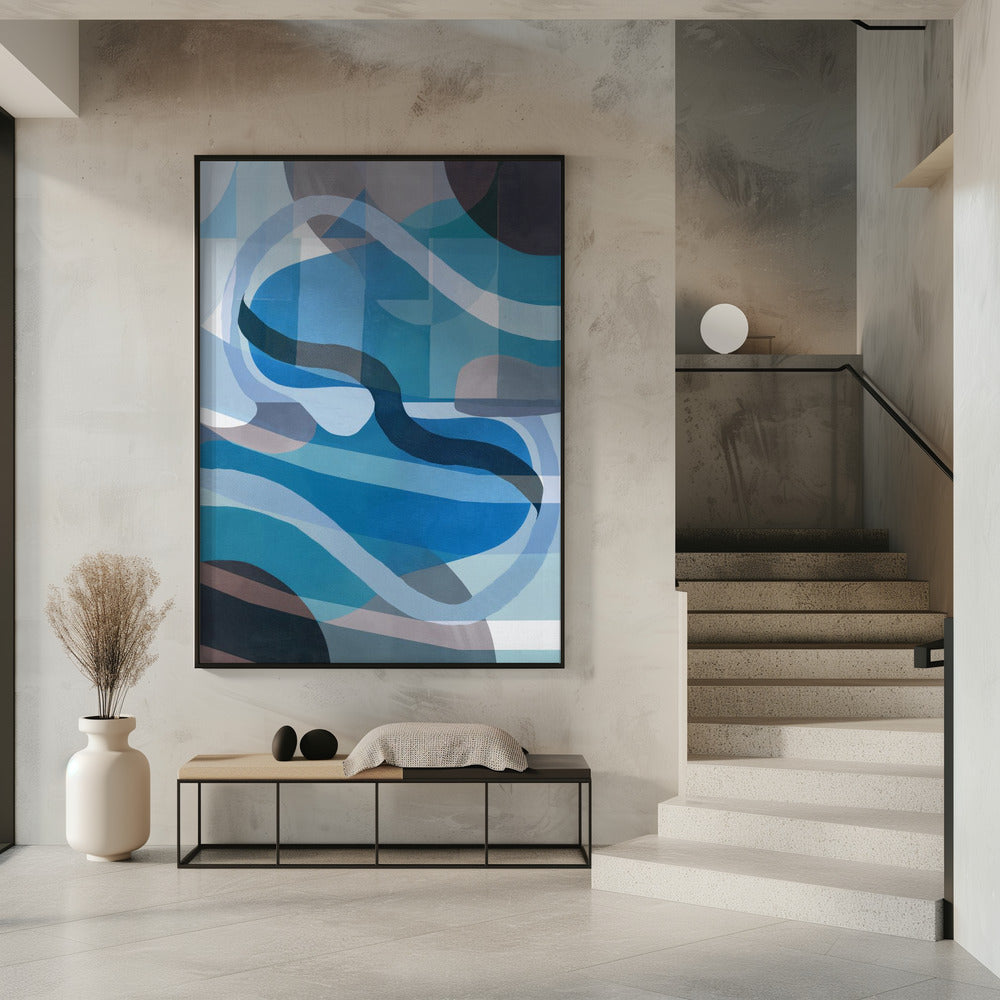 Abstract Blue and Neutral Swervy Shapes 1 | Poster