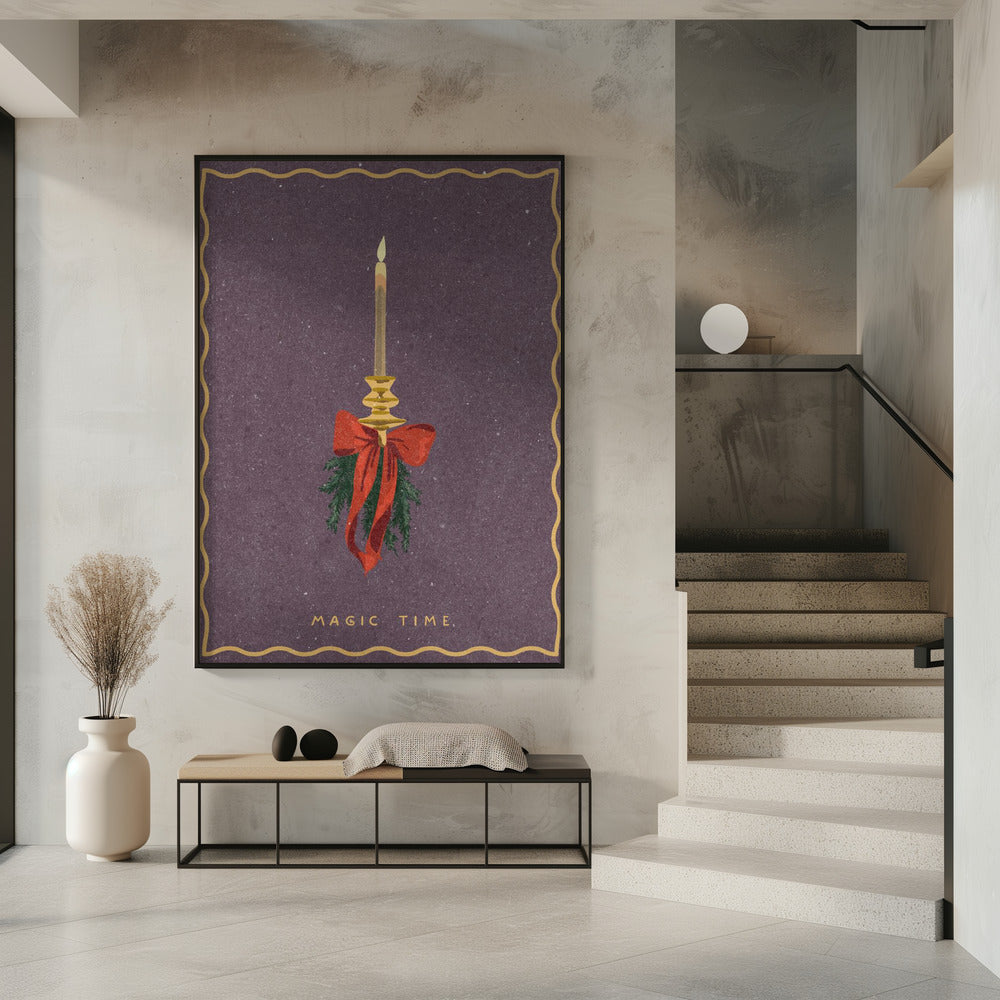 Candle with bow and spruce sprigs | Poster