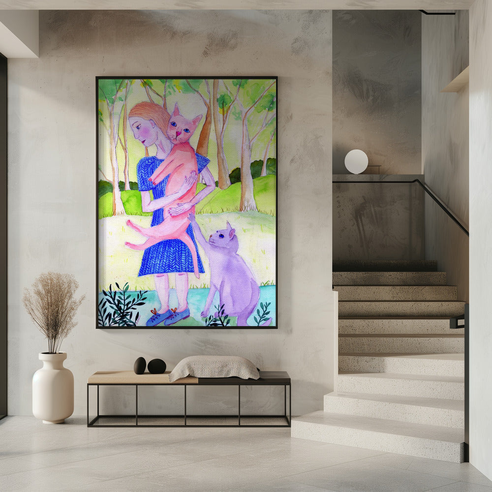 Dame mit der rosa-blauen Katze. | Poster